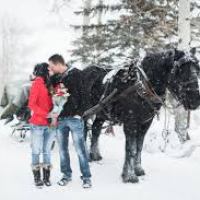 a man riding a horse in the snow